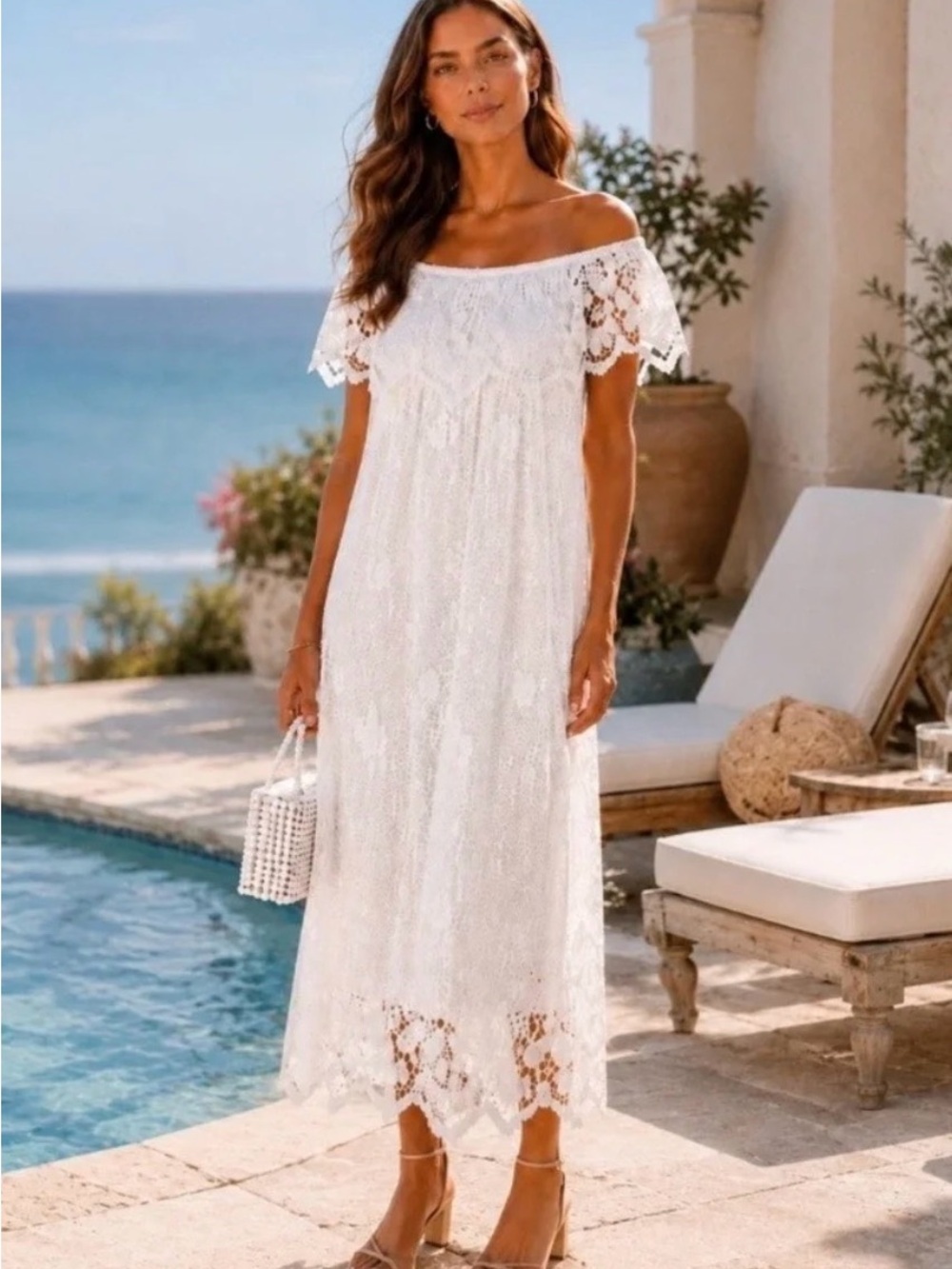 Tuckernuck White Avalon Lace Maxi Dress Off The Shoulder M